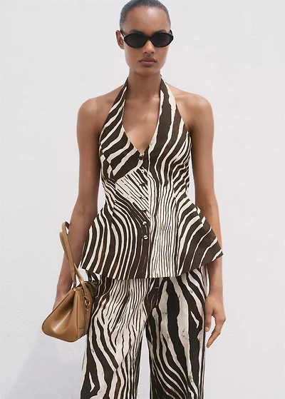 Zebra-print linen vest
