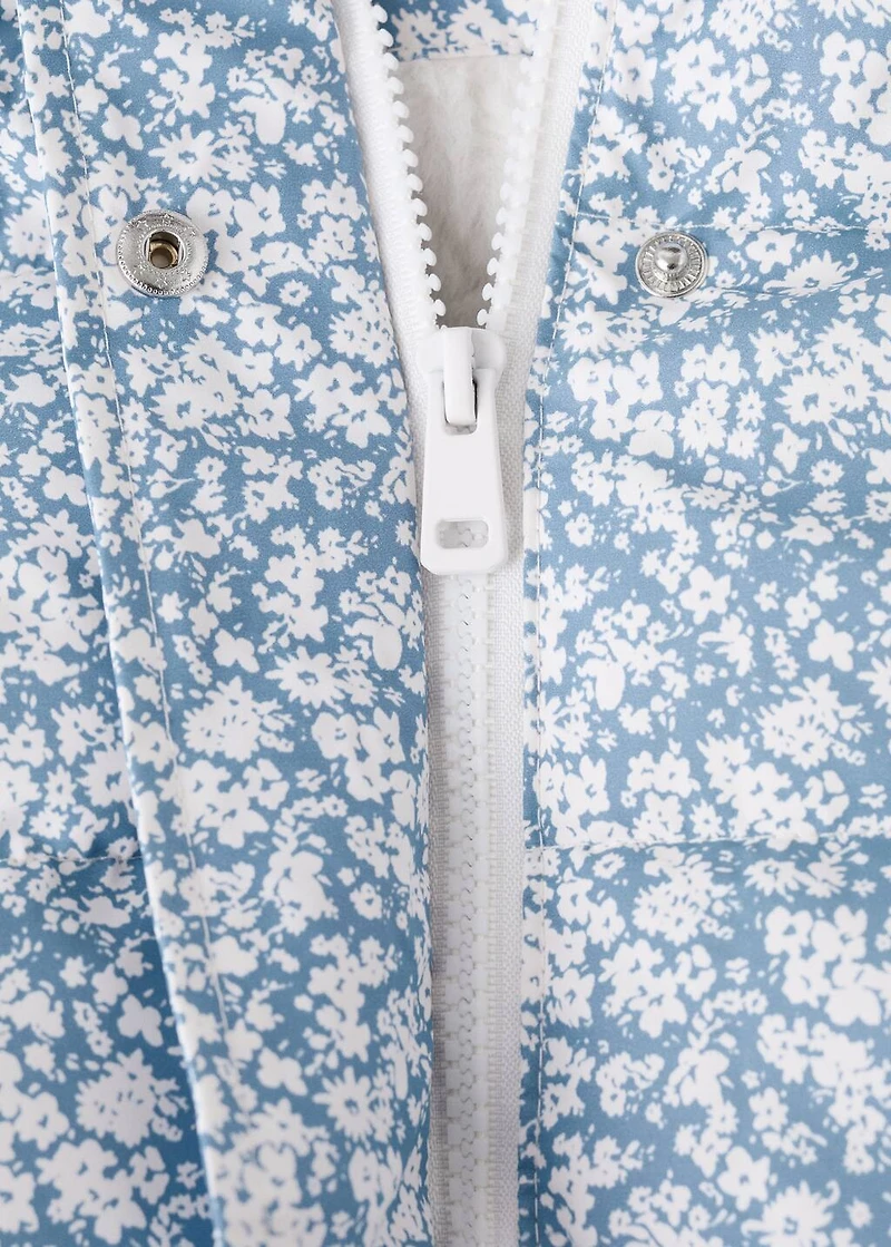 Fur-effect floral-print anorak