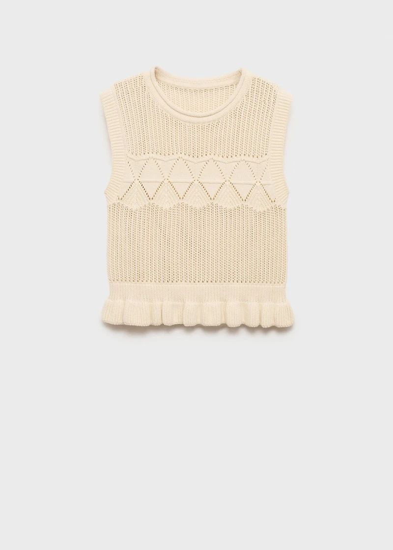 Openwork knit vest with ruffle