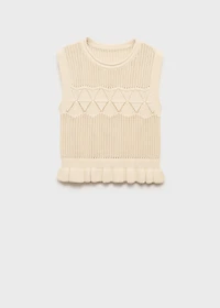 Openwork knit vest with ruffle