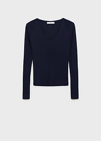 V-neck ribbed knit sweater