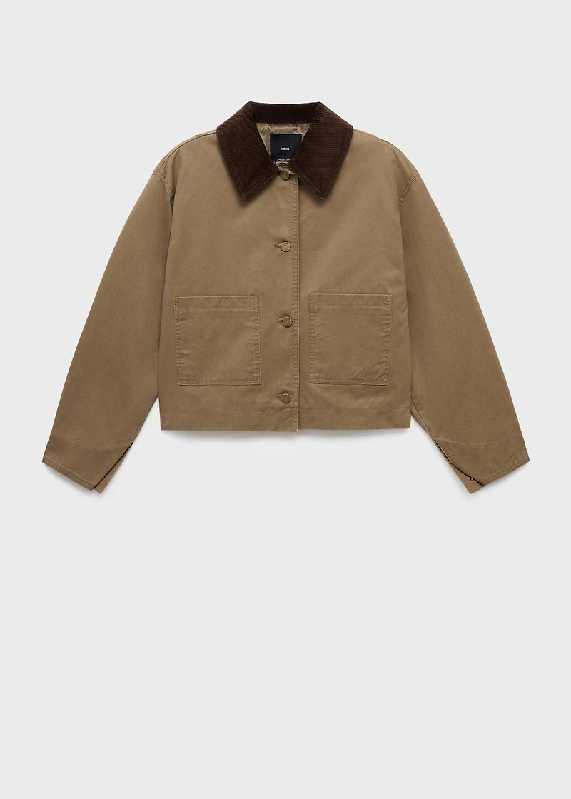 Denim parka with corduroy collar