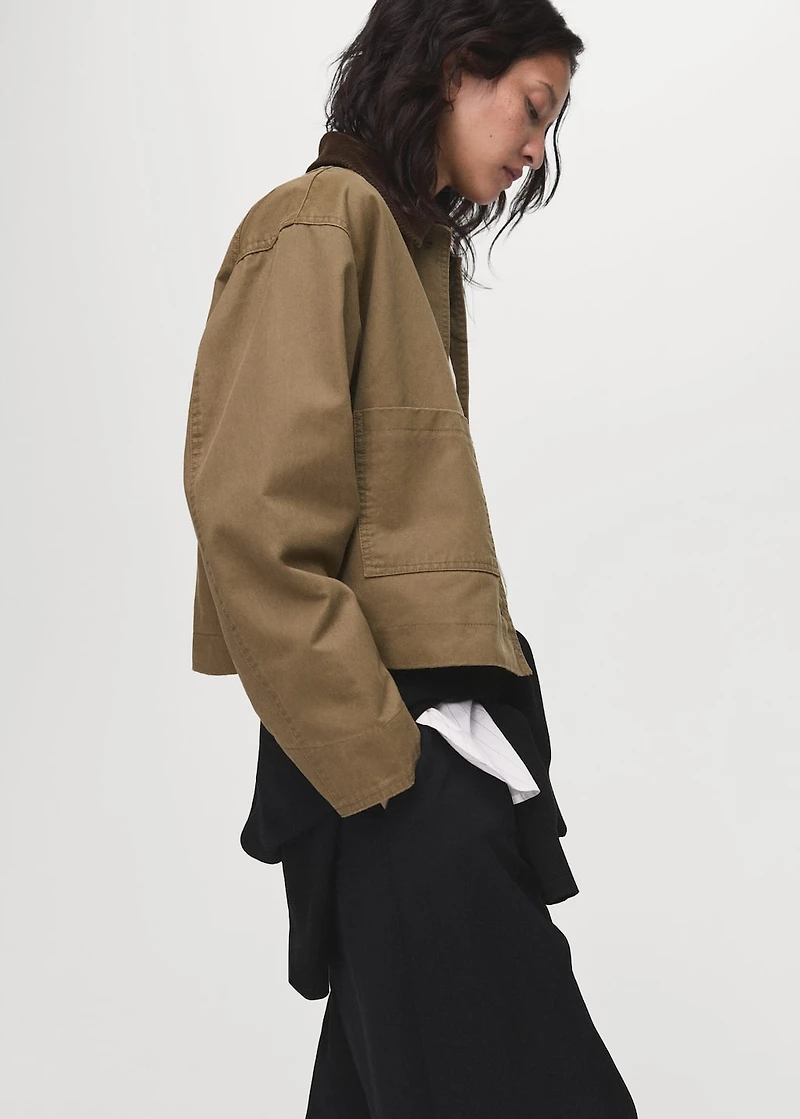 Denim parka with corduroy collar