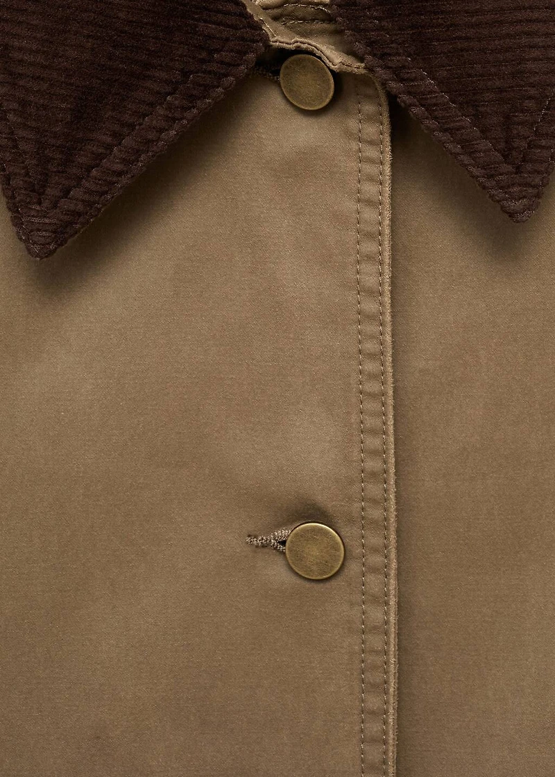 Denim parka with corduroy collar