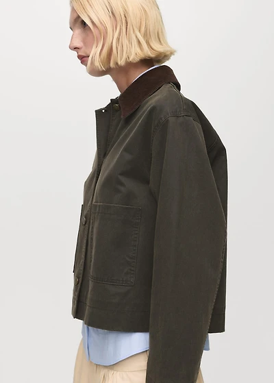 Denim parka with corduroy collar