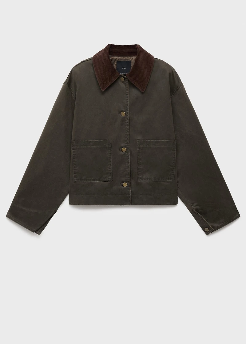 Denim parka with corduroy collar