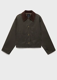 Denim parka with corduroy collar