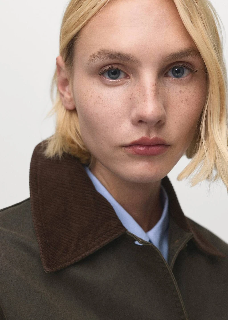 Denim parka with corduroy collar