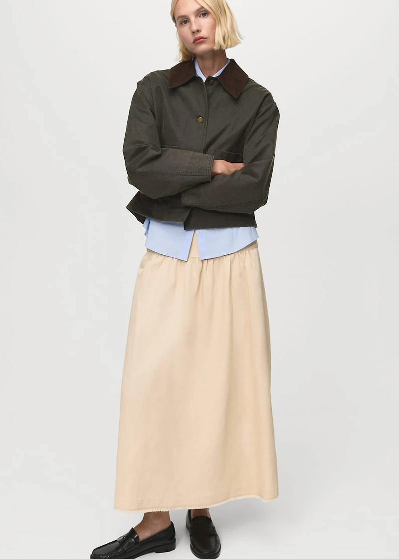 Denim parka with corduroy collar