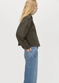 Denim parka with corduroy collar