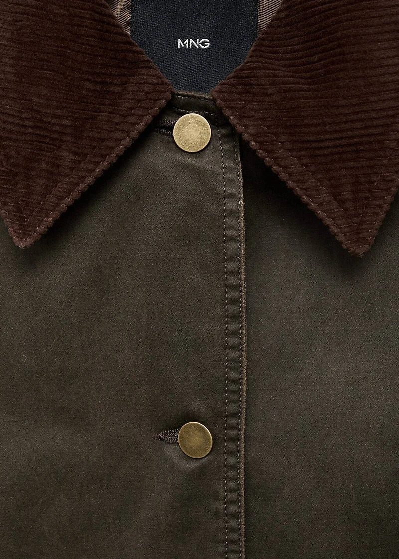 Denim parka with corduroy collar