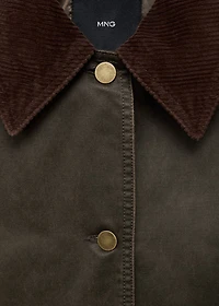 Denim parka with corduroy collar
