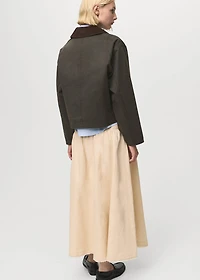 Denim parka with corduroy collar