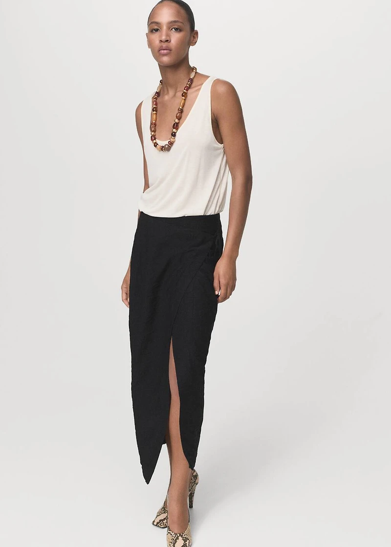 Creased-effect wrap-around skirt