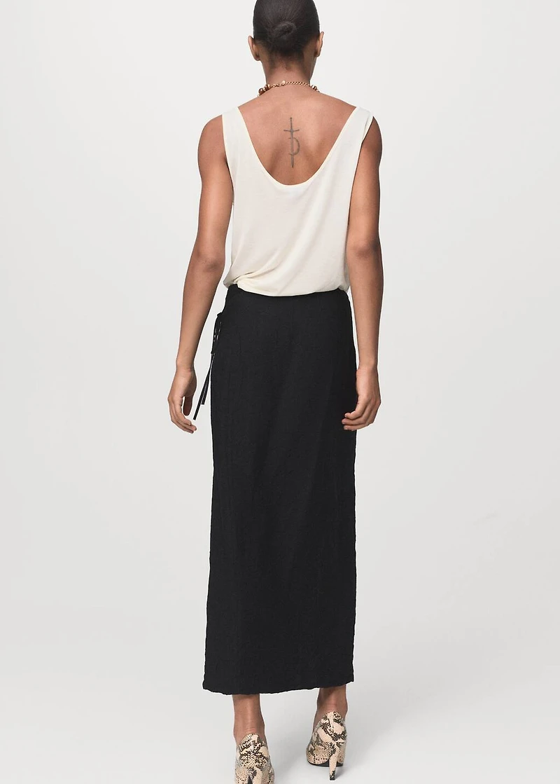 Creased-effect wrap-around skirt