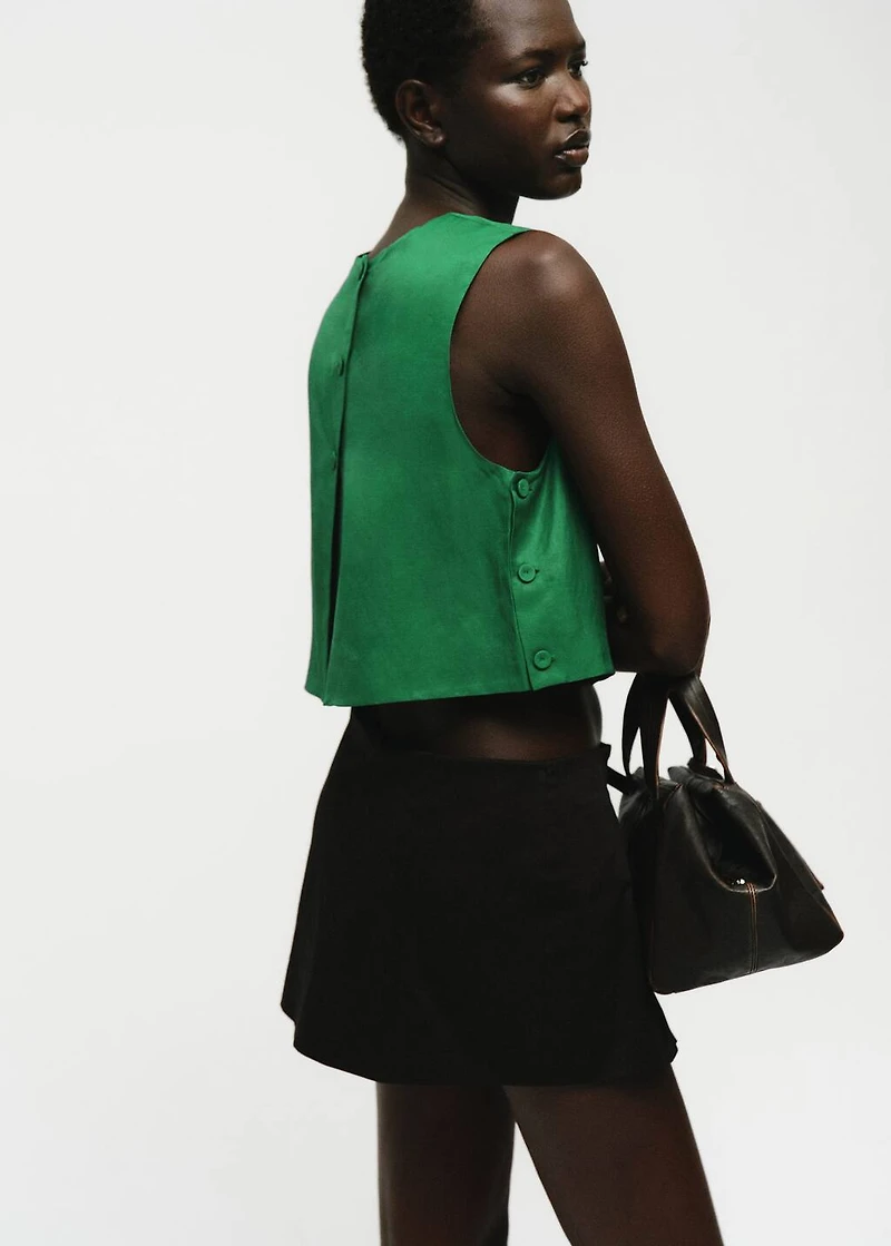 Linen-blend top with buttons