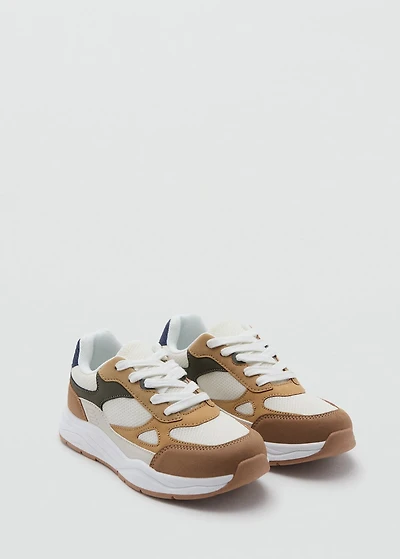 Lace-up mixed sneakers