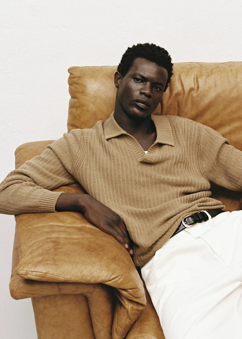 Knitted structured polo sweater