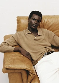 Knitted structured polo sweater
