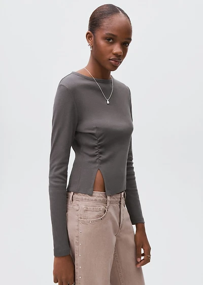 Gathered cotton t-shirt