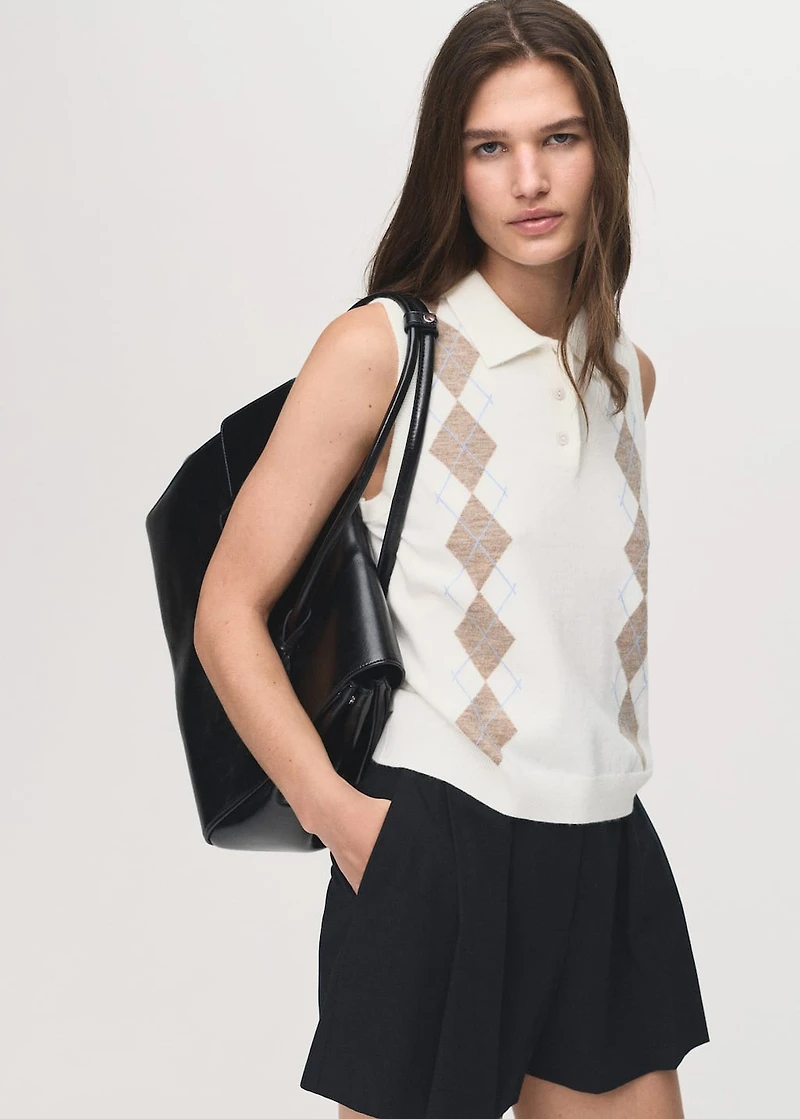 Diamond-print polo-neck vest
