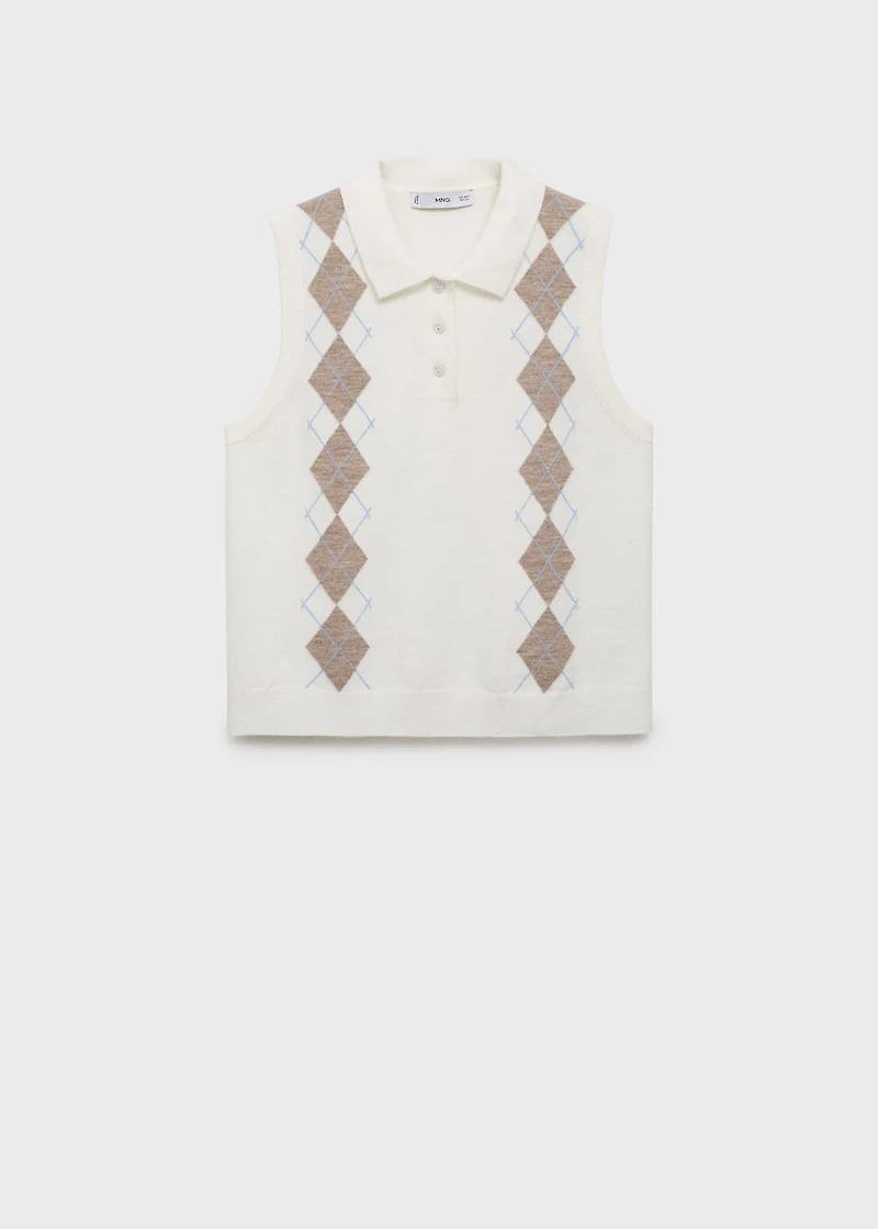 Diamond-print polo-neck vest