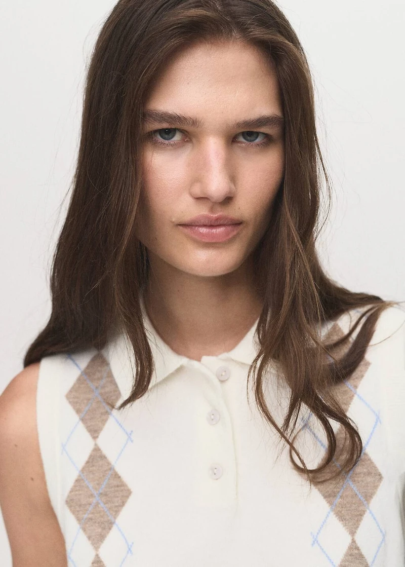 Diamond-print polo-neck vest