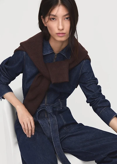 Belt denim jumpsuit