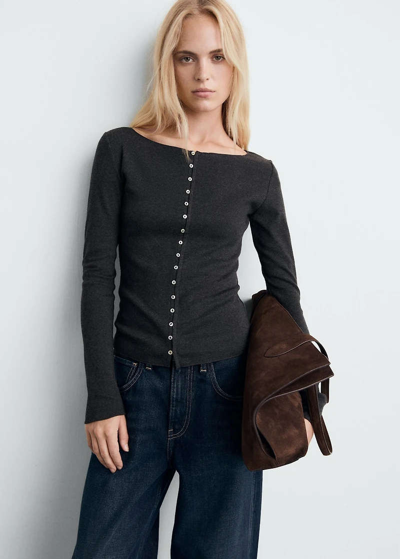 Boat neck buttoned cardigan