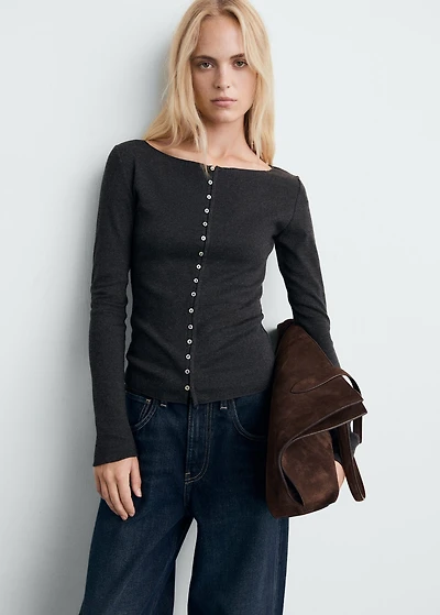 Boat neck buttoned cardigan