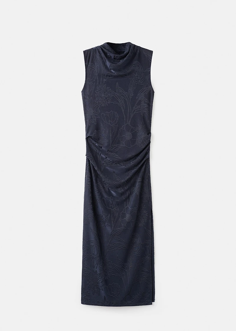 Embroidered dress with draped collar
