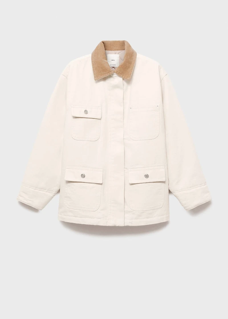 Denim parka with corduroy collar