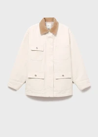 Denim parka with corduroy collar