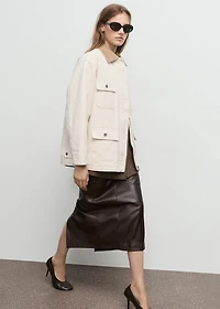 Denim parka with corduroy collar