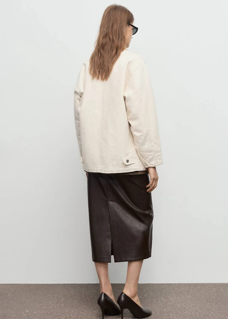 Denim parka with corduroy collar