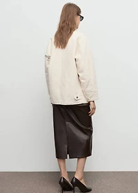 Denim parka with corduroy collar
