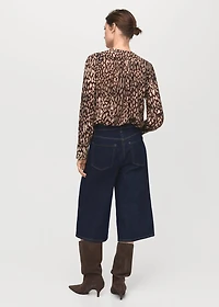 Satin leopard-print blouse with bow