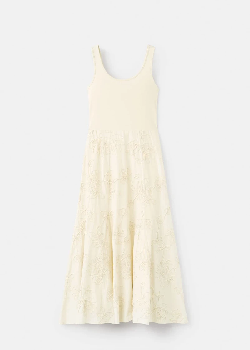 Floral-embroidered combined dress