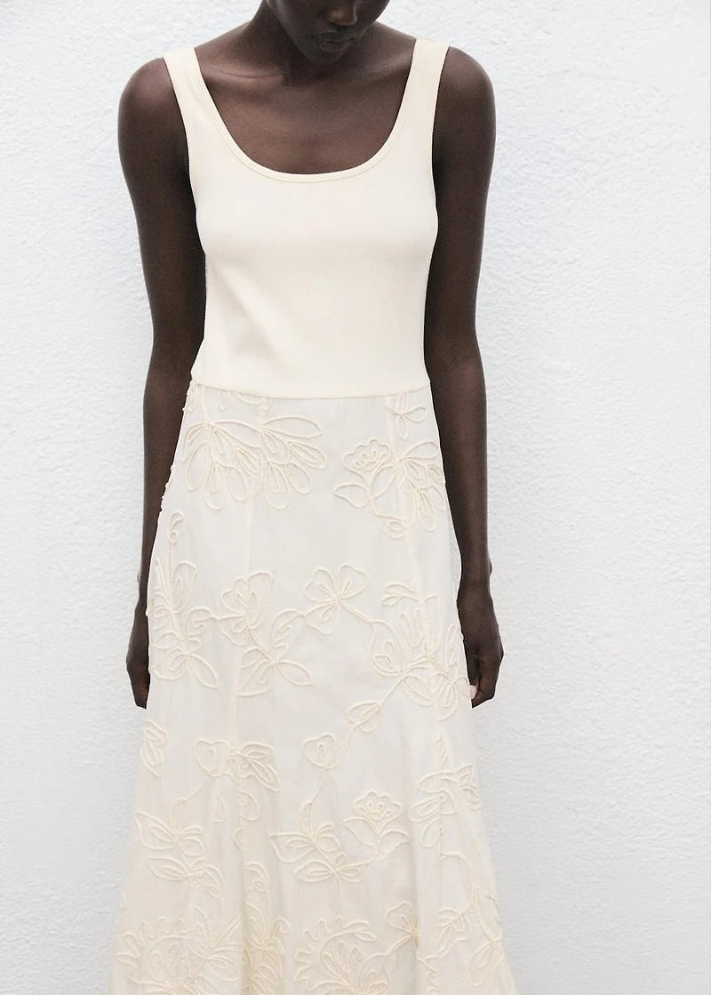 Floral-embroidered combined dress