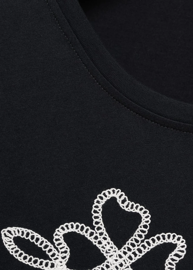 Floral-embroidered cotton t-shirt