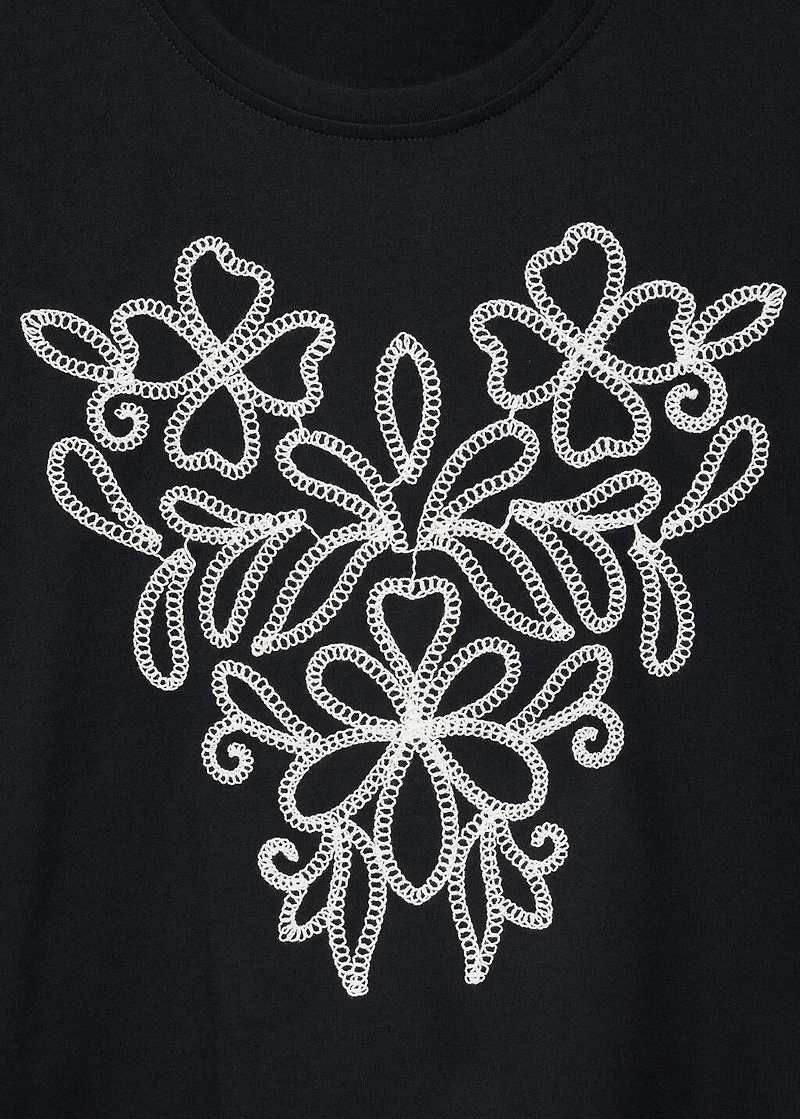 Floral-embroidered cotton t-shirt