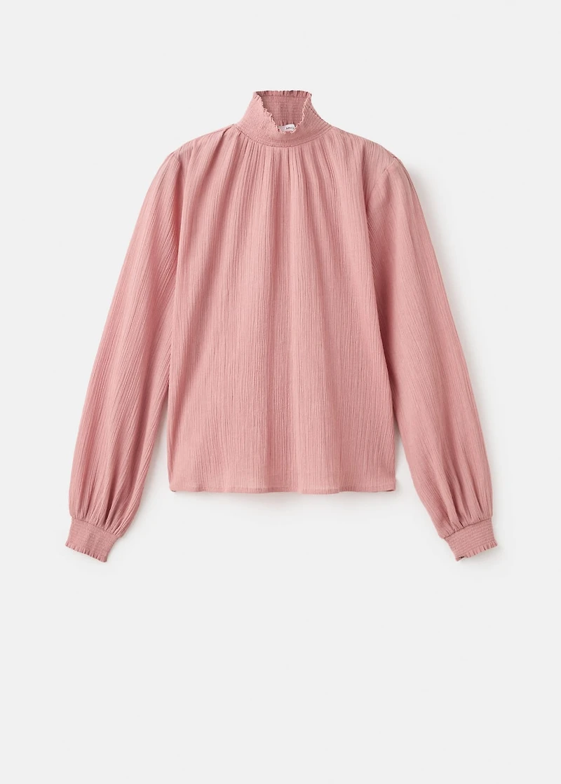 High-neck gathered blouse
