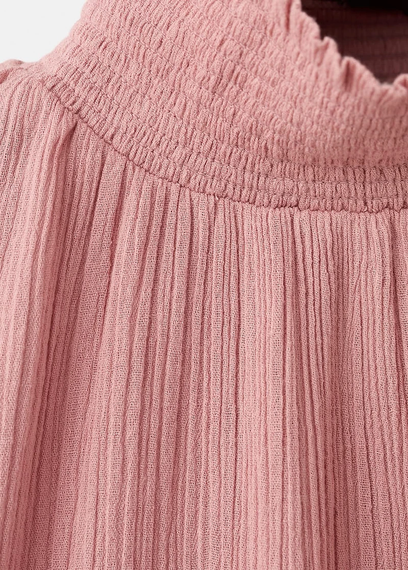High-neck gathered blouse