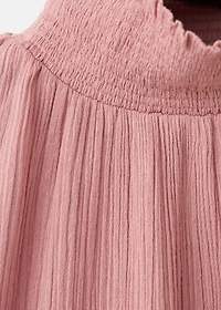 High-neck gathered blouse