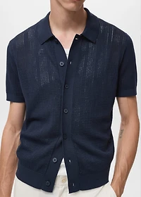 Striped knitted shirt with lace pattern