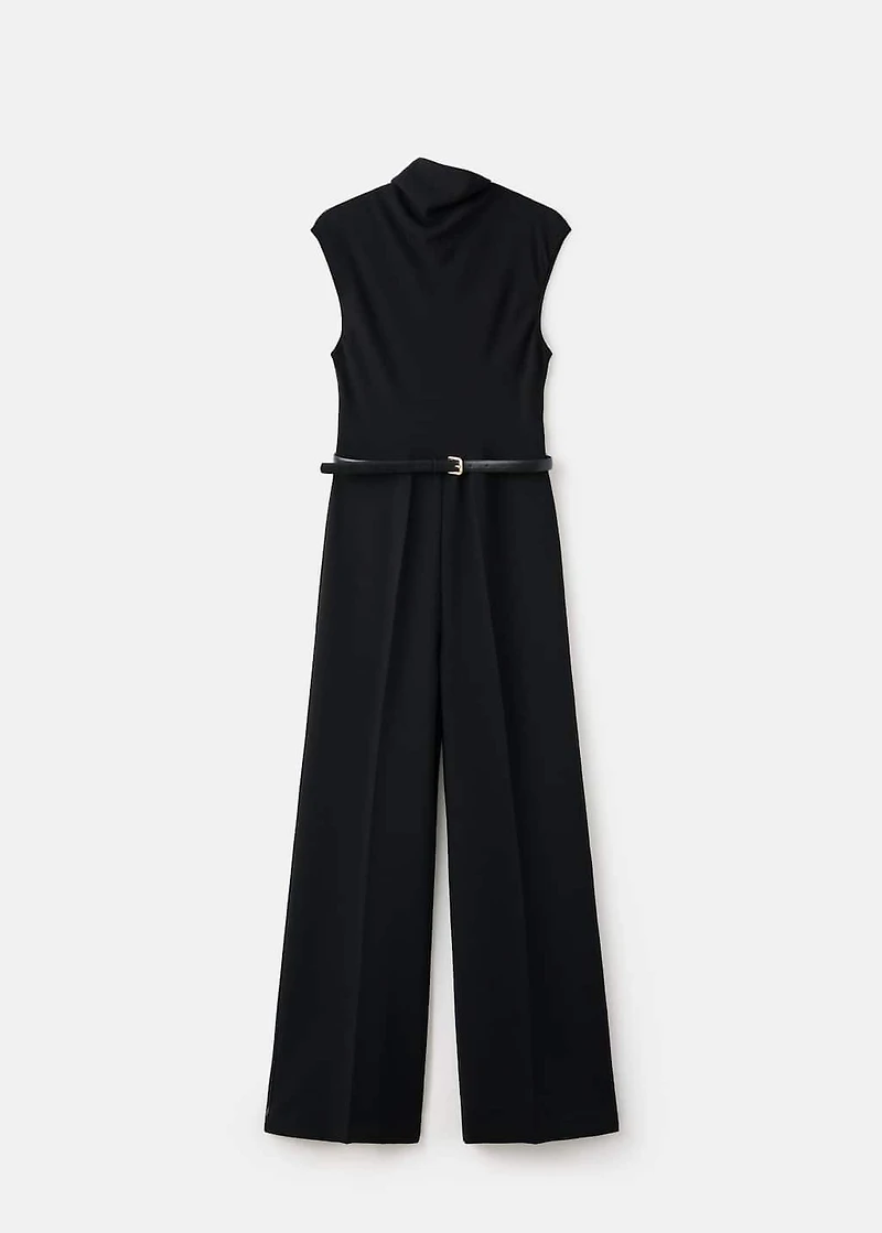 Jumpsuit with draped neck and belt