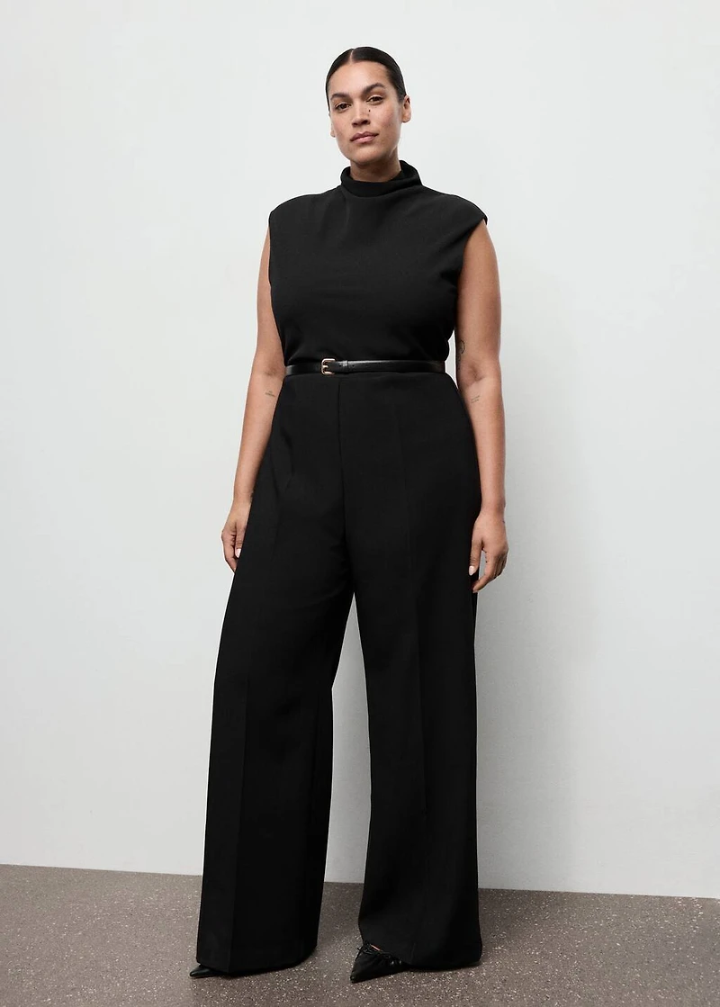 Jumpsuit with draped neck and belt