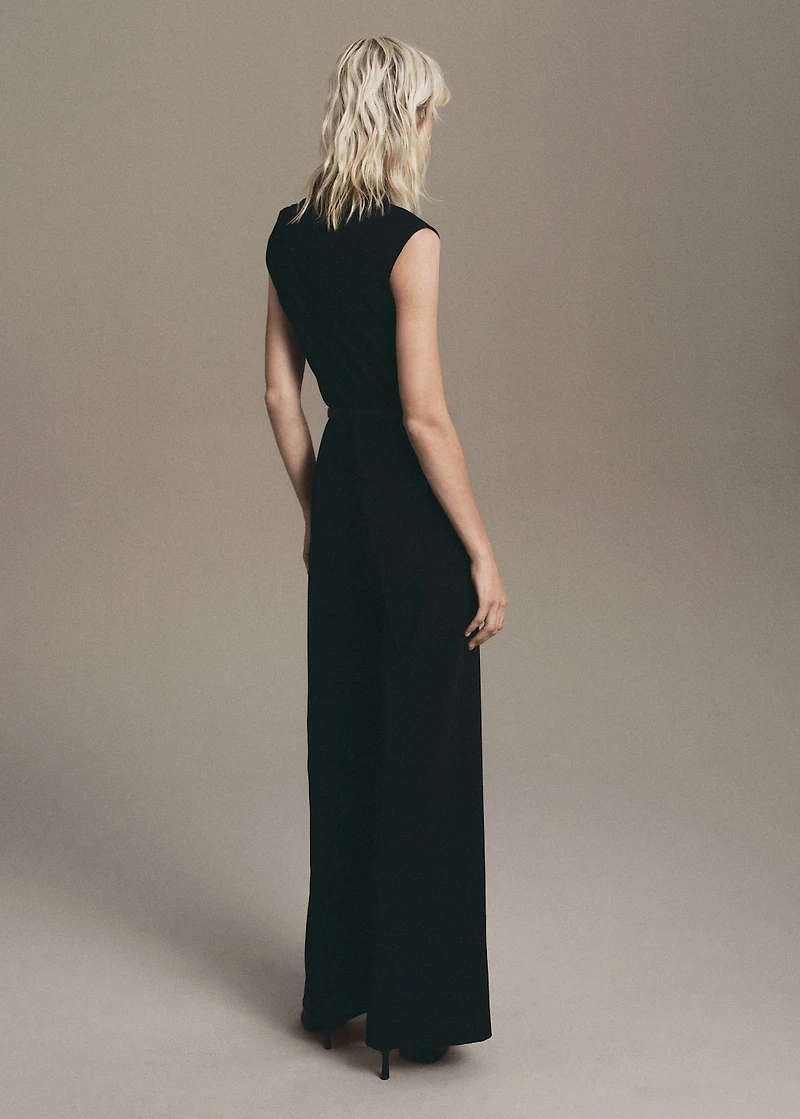 Jumpsuit with draped neck and belt