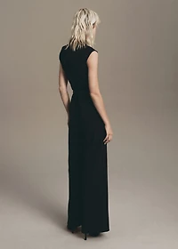 Jumpsuit with draped neck and belt