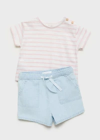 Denim-effect cotton shorts
